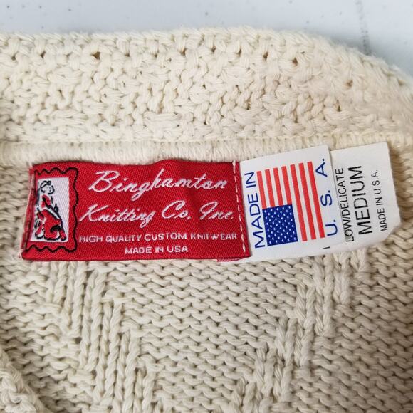Binghampton Knitting Cream Cable Knit Button Front Vintage USA Cardigan Medium - Picture 4 of 4